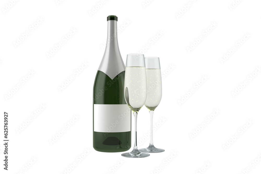 Digital png illustration of bottle and glasses of champagne on transparent background Digital png illustration of bottle and glasses of champagne on transparent background