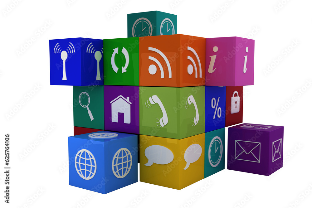 Digital png illustration of cubes with network symbols on transparent background Digital png illustration of cubes with network symbols on transparent background