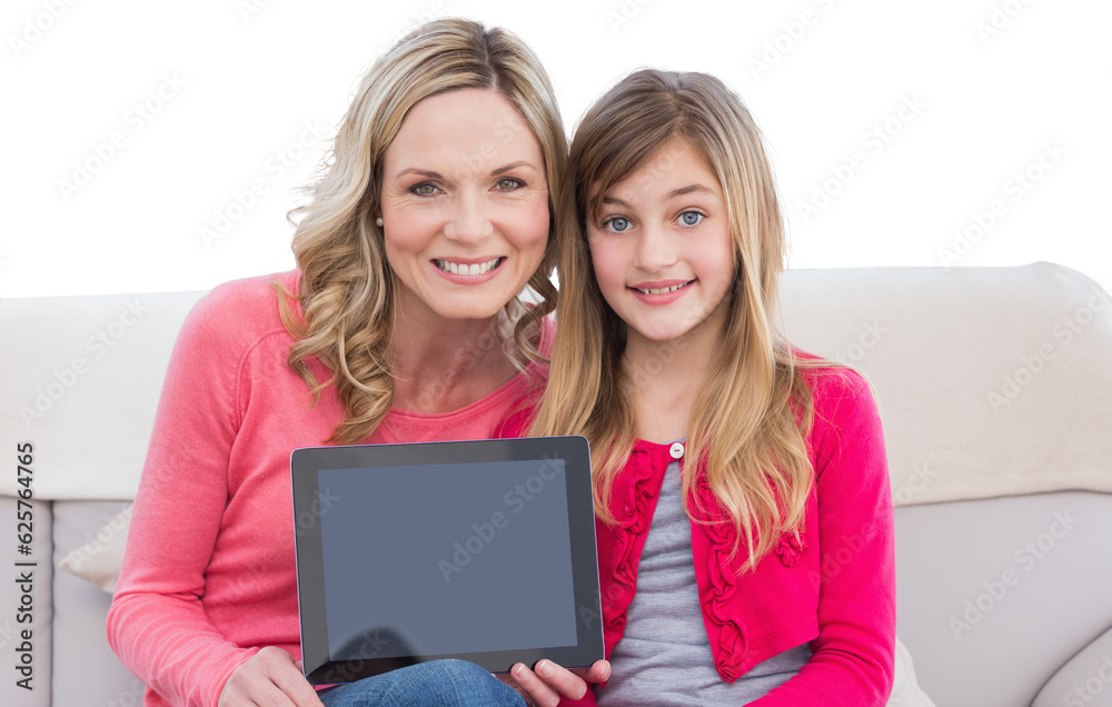 Digital png photo of caucasian mother and daughter using tablet on transparent background Digital png photo of caucasian mother and daughter using tablet on transparent background