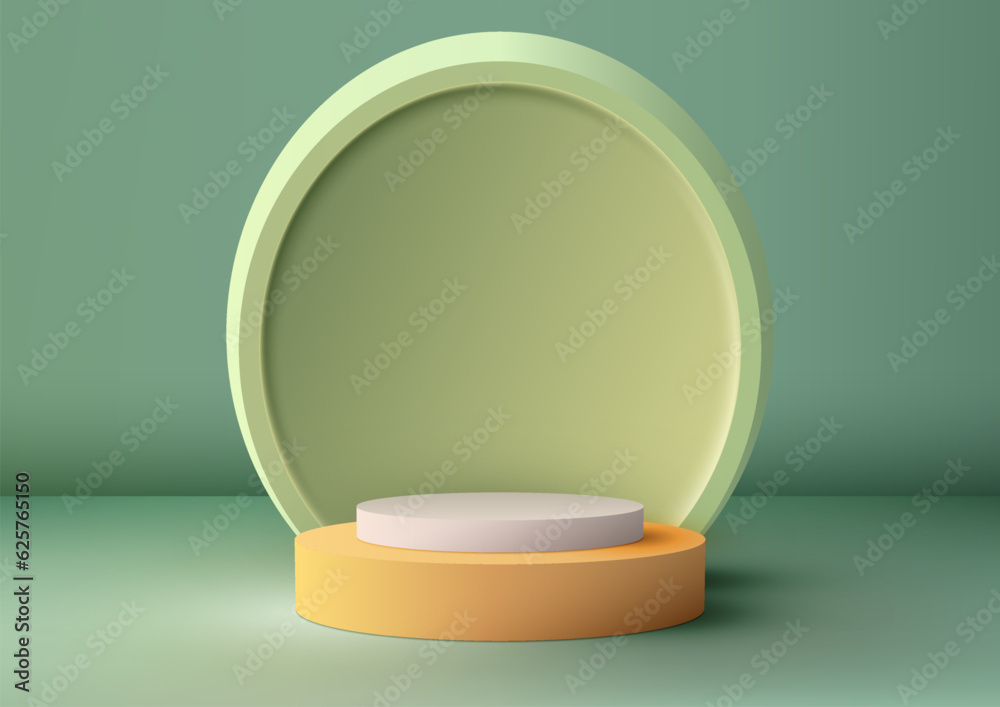 3D Realistic Yellow and White Podium Steps Stand with Soft Green Oval Backdrop 3D Realistic Yellow and White Podium Steps Stand with Soft Green Oval Backdrop