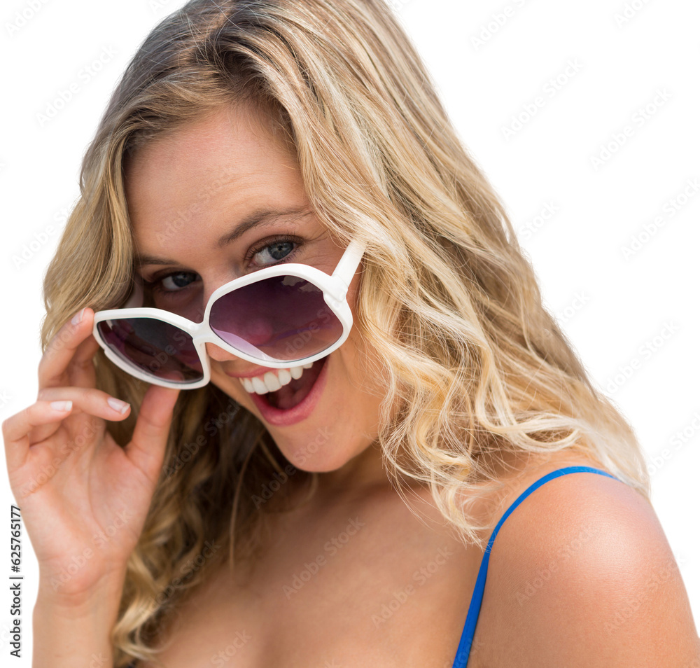 Digital png photo of happy caucasian in sunglasses smiling on transparent background Digital png photo of happy caucasian in sunglasses smiling on transparent background