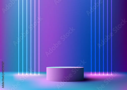 3D Purple Neon Podium Stand Mockup photo