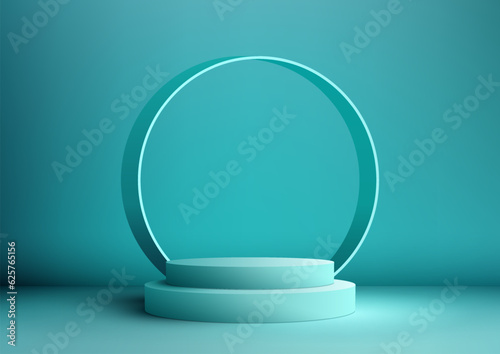 3D Blue Podium Steps Stand with Circle Backdrop