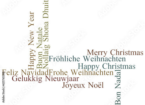 Digital png illustration of happy new year text in multiple languages on transparent background