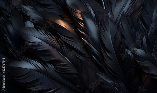 dark black feathers background as beautiful abstract wallpaper header, AI generative © Lucky Ai