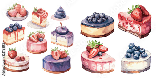 Watercolor strawberry Cheesecake chocolate clipart for graphic resources