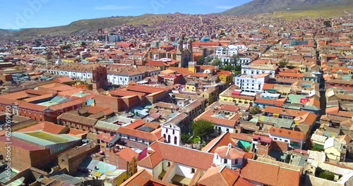 Aerial drone view of the picturesque cityscape of Potosi, Boliva. photo
