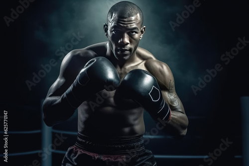 Portrait young man boxing training in boxing arena at the gym , Created with Generative Ai Technology © Atchariya63