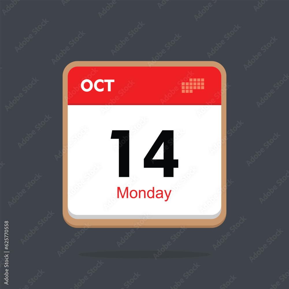 sunday 14 october icon with black background, calender icon