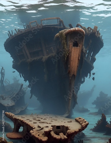 shipwreck in a tropical sea - Ai
