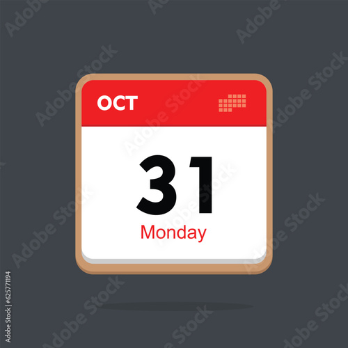 monday 31 october icon with black background, calender icon