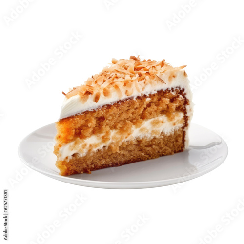 piece of cake on a plate isolated on transparent background cutout