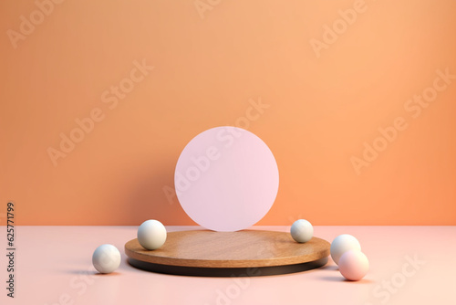 abstract product presentation podium stand with bubbles on the pastel colored background