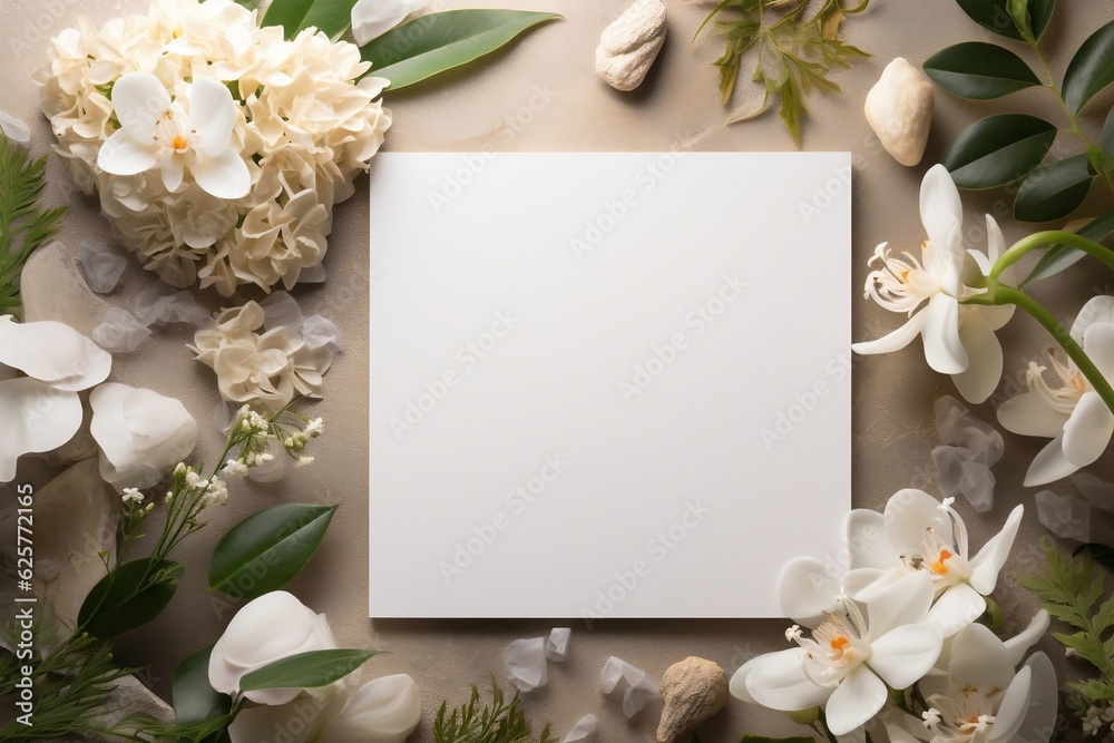 Blank greeting card mockup on a concrete background, Generative Ai
