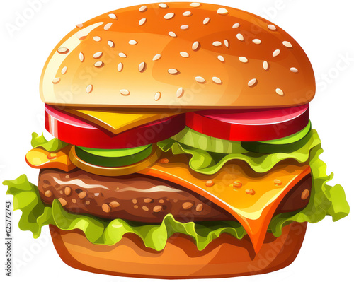 Hamburger Cheeseburger Realistic Illustration. Generative AI