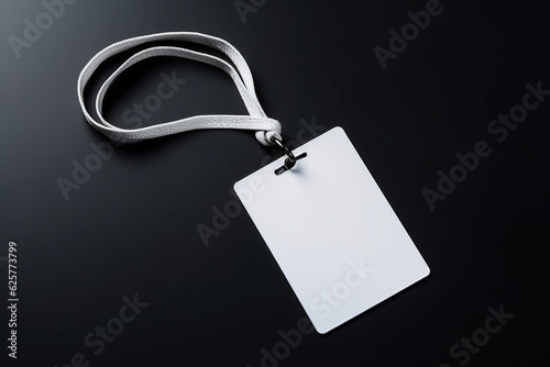 Blank badge mockup isolated on black, Plain empty name tag mock up hanging on neck with string, Name Tag, Corporate design