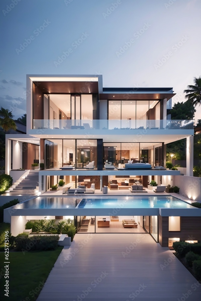 Fototapeta premium a modern house with a pool in front of it 