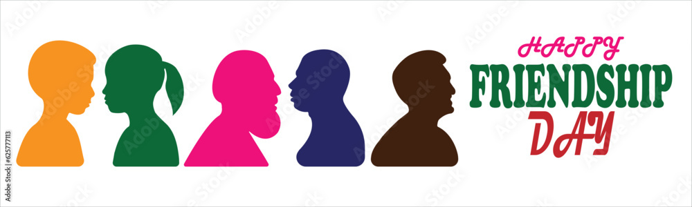 Happy friendship day. Vector illustration of a group of multicolored people on a white background.