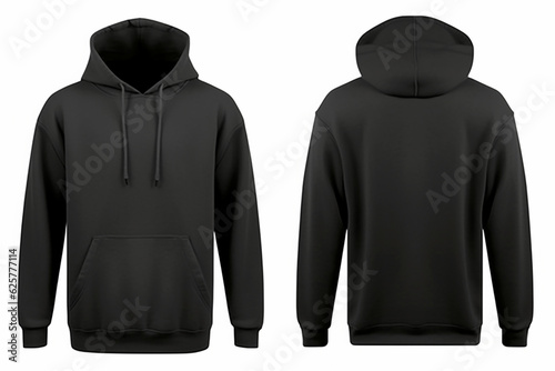 Blank black hoodie template, Hoodie sweatshirt long sleeve with clipping path, hoody for design mockup for print, isolated on white background