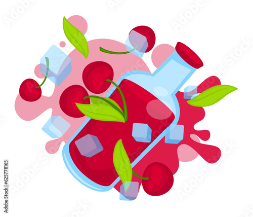 Sweet cherry juice in glass bottle, beverage mix