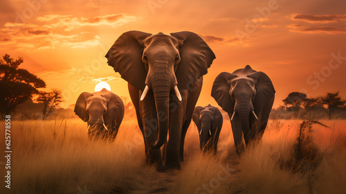 elephants at sunset © Hina