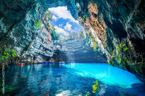 Melissani Cave, Kefalonia. Natural landmark of Ionian islands, Greece.