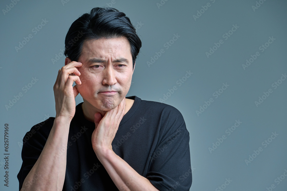 Middle-aged male office worker in casual clothes, various expressions of emotions Middle-aged male office worker in casual clothes, various expressions of emotions