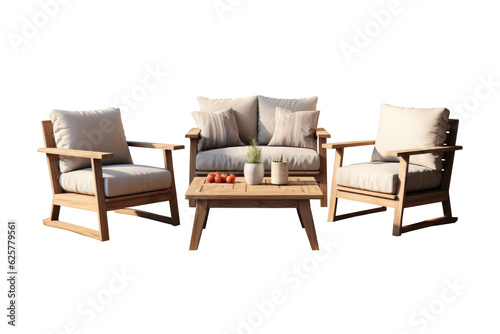 Outdoor wood living set for home design minimalism style. Generative Ai