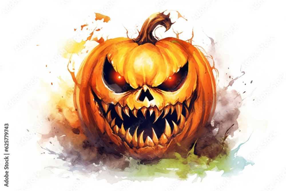 Halloween pumpkin in fire on a white background, isolated Halloween pumpkin in fire on a white background, isolated
