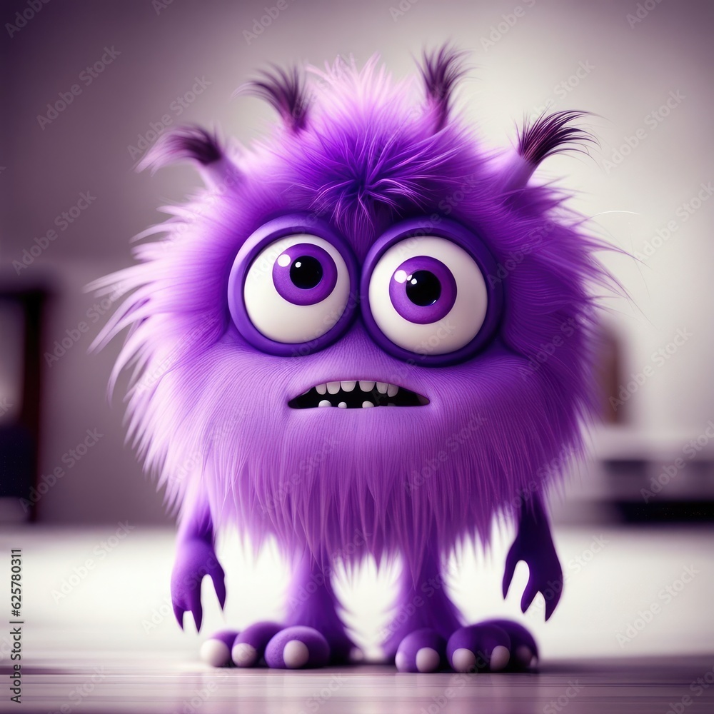 Blue furry monster with two large eyes and a big nose on white background Blue furry monster with two large eyes and a big nose on white background