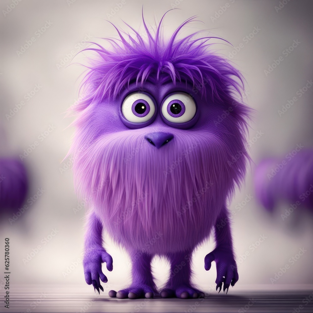 Blue furry monster with two large eyes and a big nose on white background Blue furry monster with two large eyes and a big nose on white background