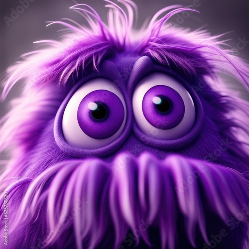 Blue furry monster with two large eyes and a big nose on white background