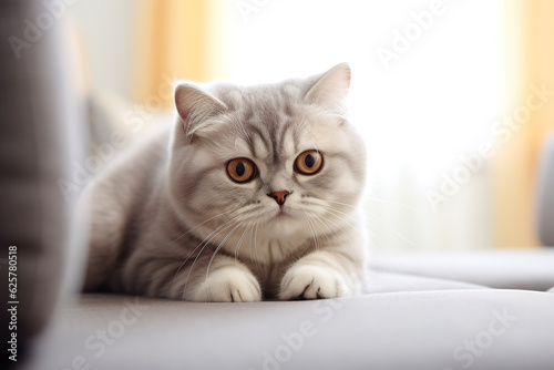 Wallpaper Mural Image of cute scottish fold cat lying on sofa. Pet. animals. Illustration, Generative AI. Torontodigital.ca