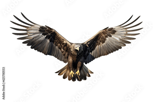 Image of flying eagle on white background. Bird. Wildlife Animals. Illustration, Generative AI. © yod67