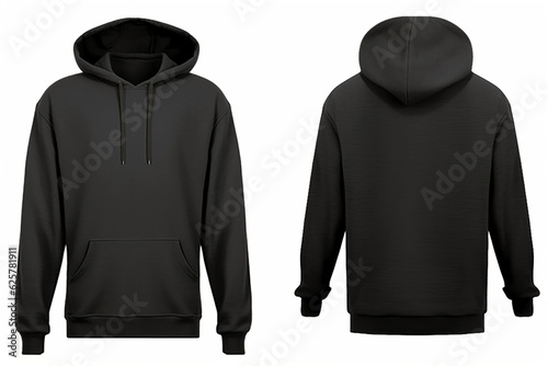 Blank black hoodie template, Hoodie sweatshirt long sleeve with clipping path, hoody for design mockup for print, isolated on white background