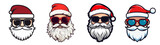 Holiday Christmas / santa claus - Collection set of sticker of cool hipster santa claus or nicholas with sunglasses, illustration vector style, isolated on transparent background png (Generative Ai)