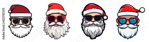 Fotografie, Obraz Holiday Christmas / santa claus  - Collection set of sticker of cool hipster san