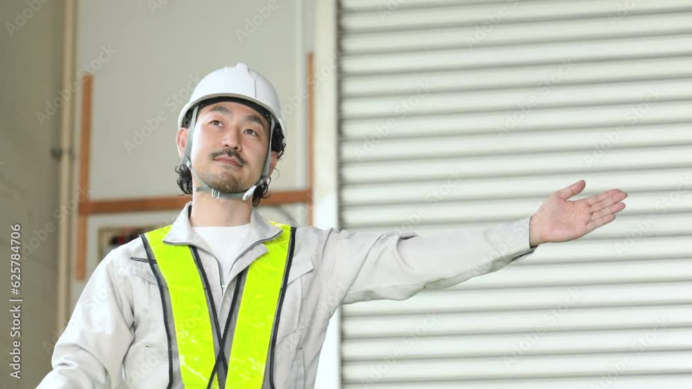 Security guards, workers, etc. guiding in a warehouse with safety vest Slow video Security guards, workers, etc. guiding in a warehouse with safety vest Slow video