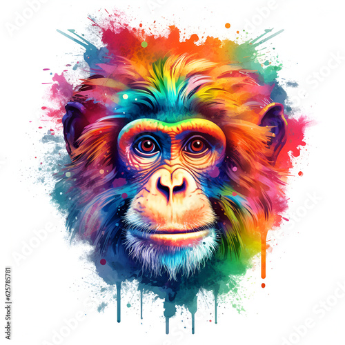 colorful realistic monkey head. Illustration, AI generation.