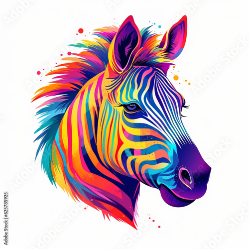 colorful realistic zebra head. Illustration  AI generation.