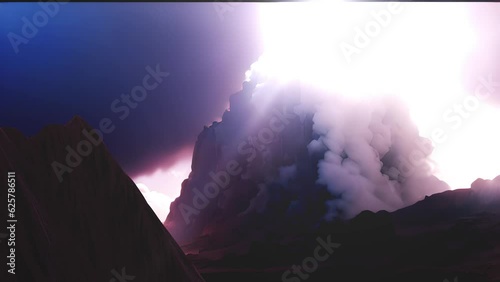 Mount Sinai during the reception of the Tablets of the Covenant
3d illustration of magical mount sinai with clouds and sun flares, 2023
 photo