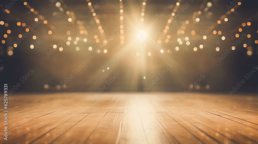 Empty wooden floor with bokeh lights background. Empty wooden floor with bokeh lights background.