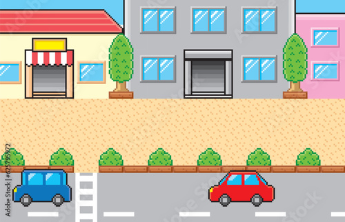現代RPG風ドット絵　街　人物なし