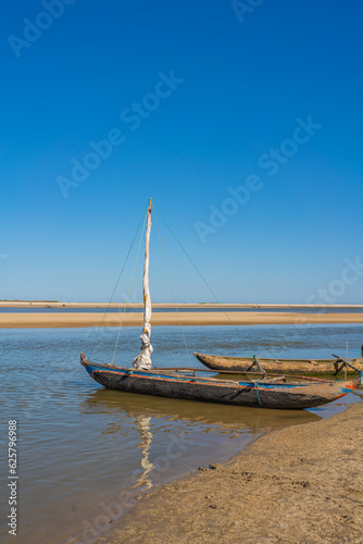 Wooden boat from Baobab tree at Morondava harbour. Madagascar