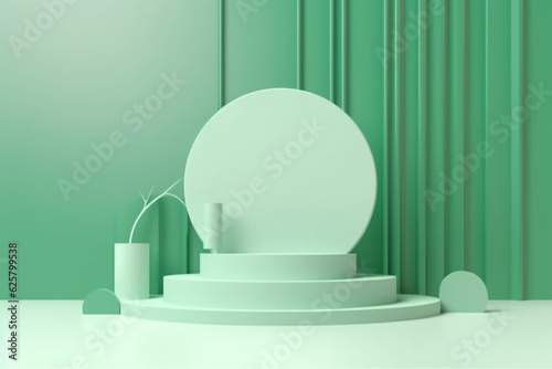 Background vector 3d green pastel rendering with podium and minimal green products scene