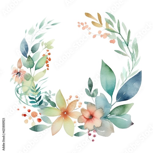 Watercolor logo with flowers and leaves minimal arrangement