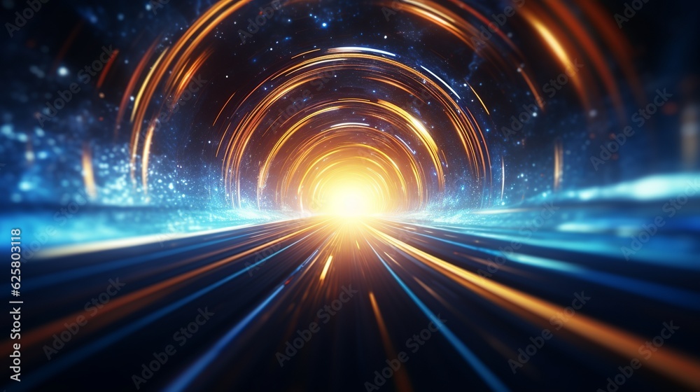 Obraz premium Futuristic circular portal with neon lights, shining and bright. Generative ai