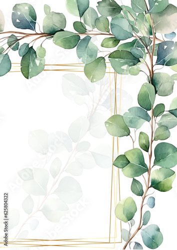 Watercolor floral illustration - green leaf Frame collection, for wedding stationary, greetings, wallpapers, fashion, background. Eucalyptus, olive, green leaves, etc. High quality illustration
