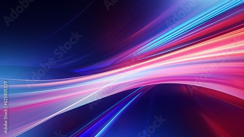 Blue and purple neon lights waves on dark background, futuristic and high speed. Generative ai