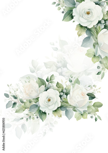 watercolor flowers. floral illustration, Leaf and buds. Botanic composition for wedding or greeting card. Border, branch of flowers - abstraction roses